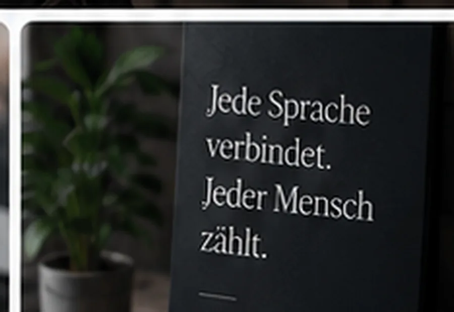 Eine dunkle Karte mit dem Satz „Jede Sprache verbindet. Jeder Mensch zählt.“