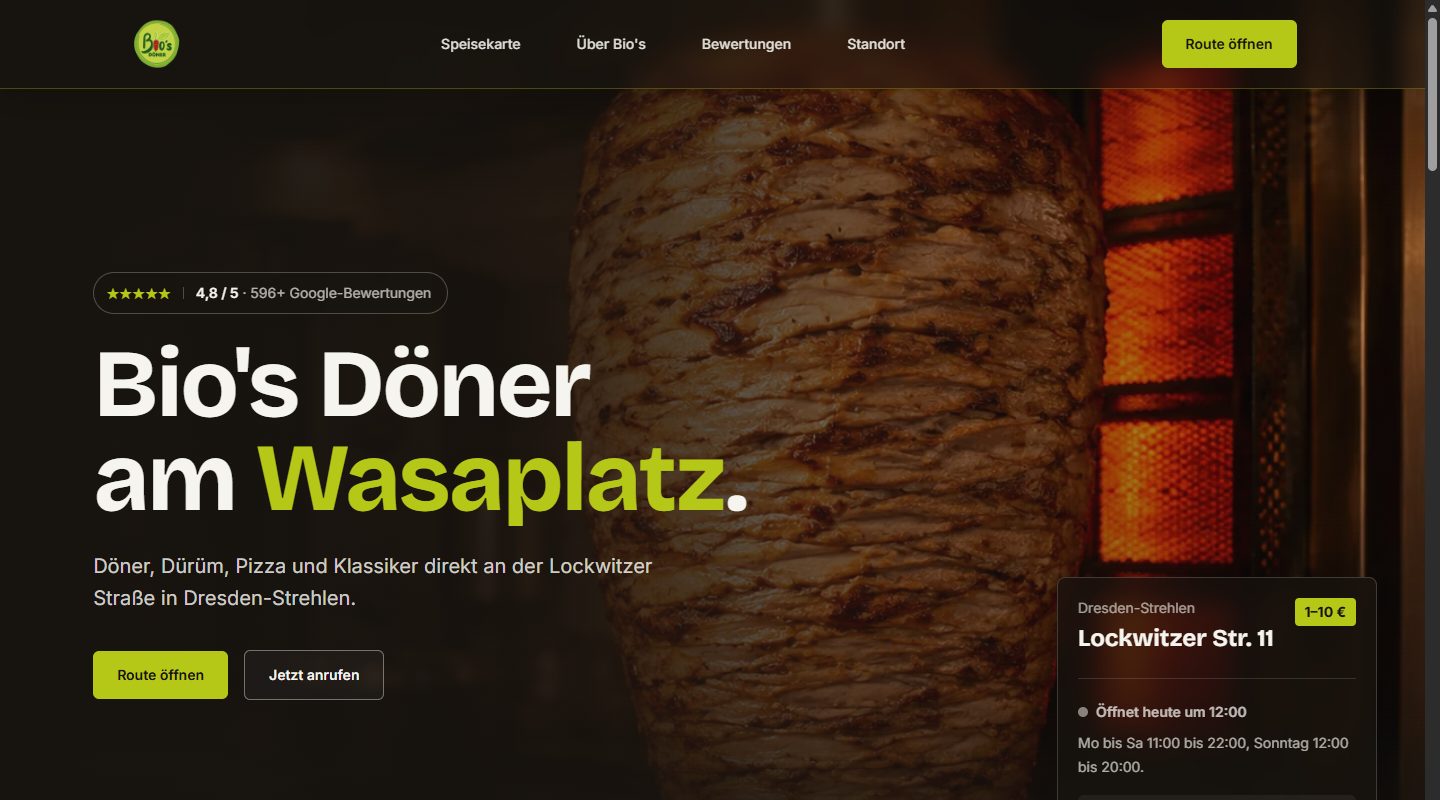 Bio's Döner am Wasaplatz website — homepage