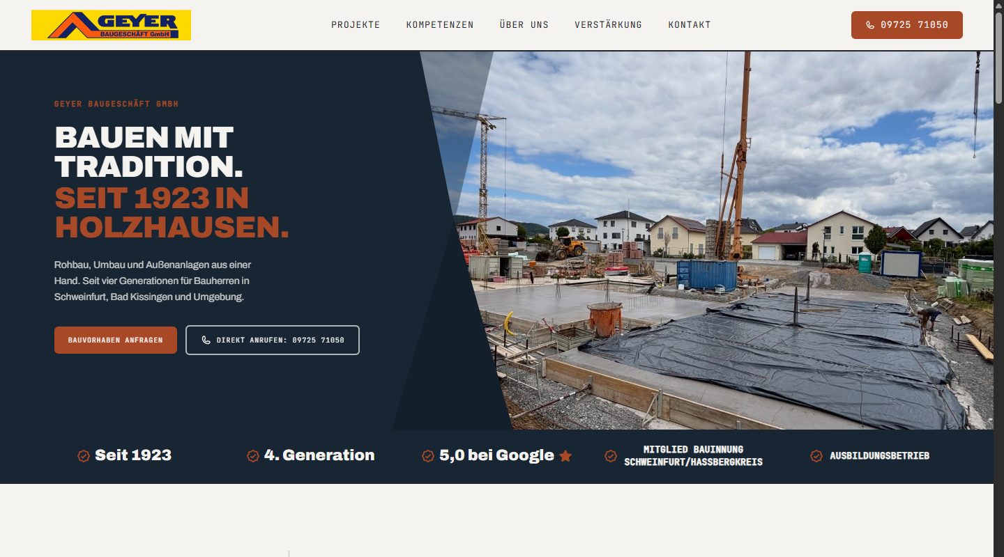 Geyer Baugeschäft website — homepage