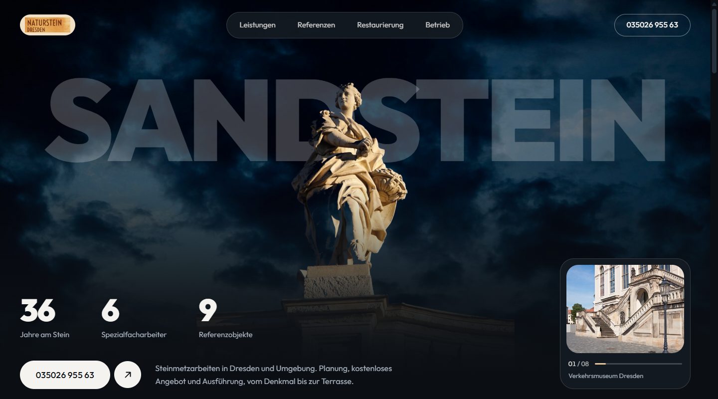 Naturstein Dresden website — homepage