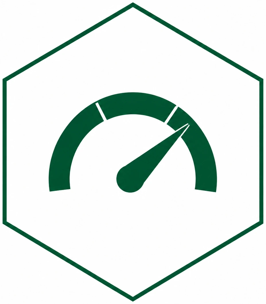 Speedometer in a hexagon as a symbol of performance